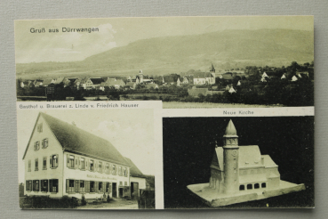 AK Gruss aus Dürrwangen / 1920-1940 / Mehrbildkarte / Gasthof u Brauerei z Linde v Friedrich Hauser / Neue Kirche